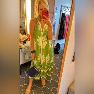 Umgee Green and White Floral Halter Dress